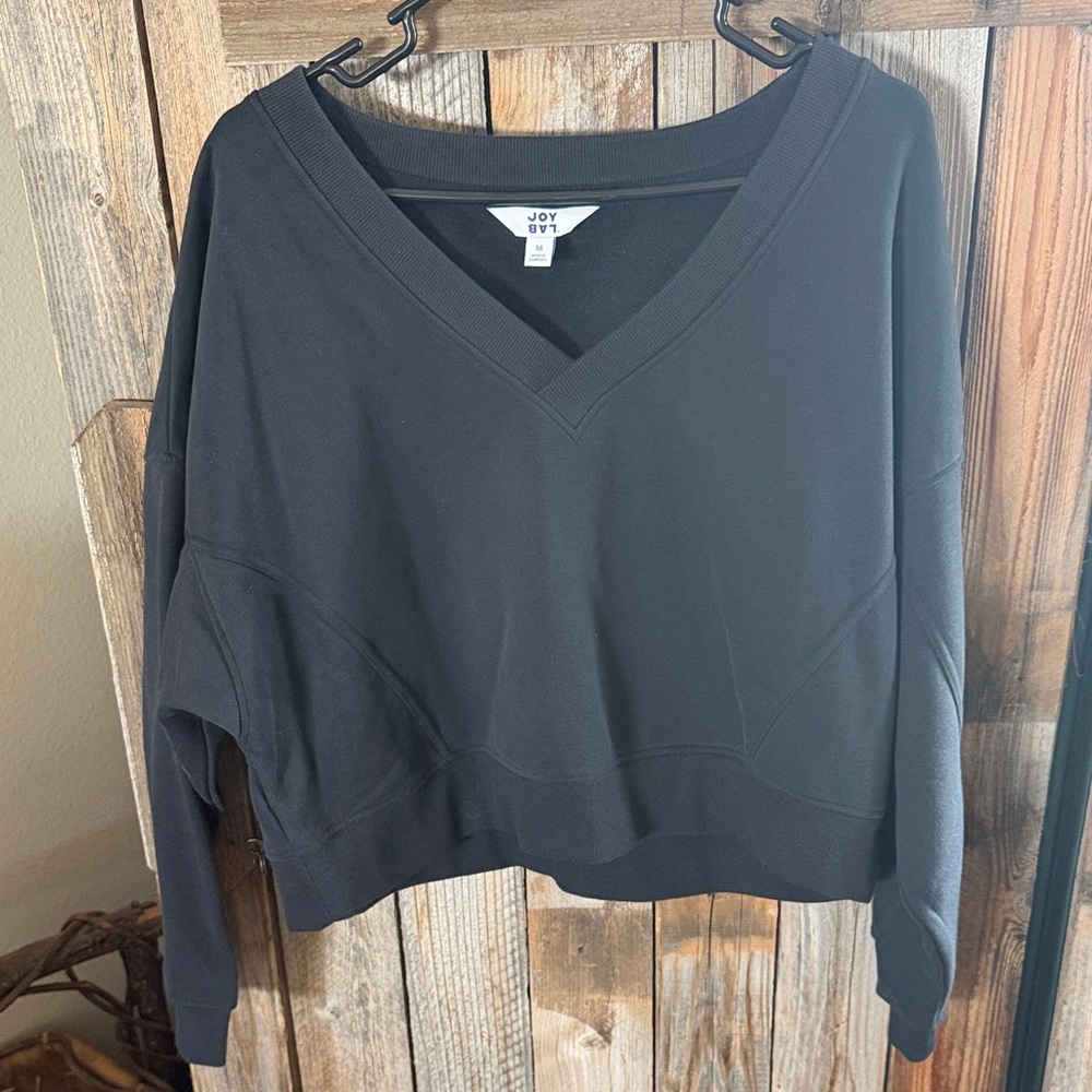 JoyLab Black V-Neck Relaxed Pullover Sweatshirt